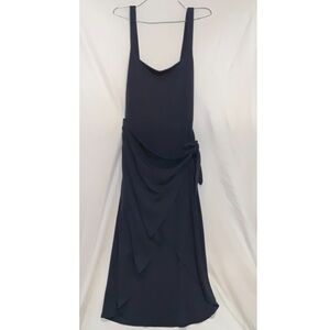 Aritzia Navy Blue Midi Dress with Draped Tie Detail